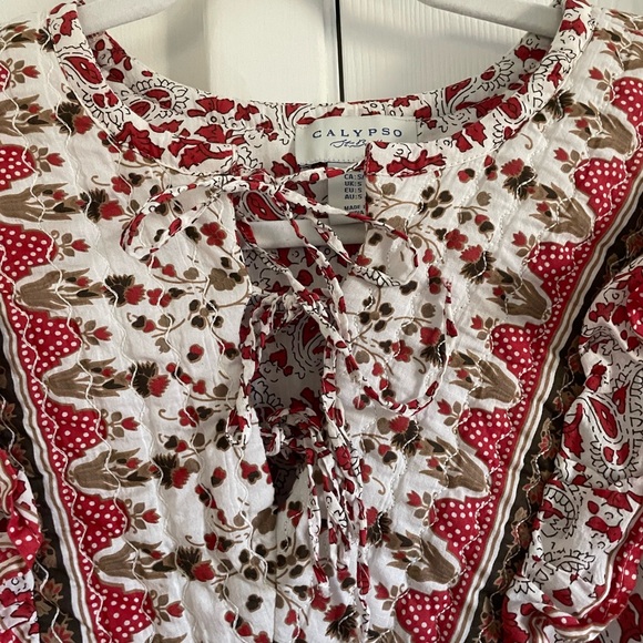 Calypso St Barth Puff Sleeve Peasant Top Small Floral Boho Prairie Cotton - Picture 3 of 6